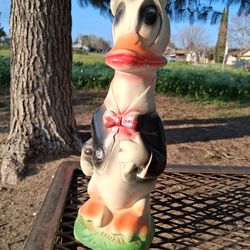 Very rare 1940s chalk ware carnival prize in the form of Donald Duck. Hand painted with multiple different colors. This would have been a top prize in