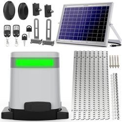 NEW-Blütezeit 1400lb Sliding Gate Opener, Solar Power | WiFi Control | Built-in Battery Backup, Rack Driven Automatic Slide Gate Motor with Remote Com