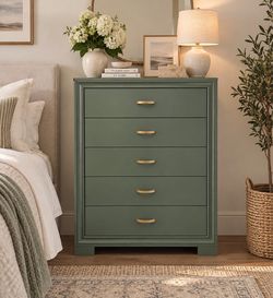 Modern Tall Jade Wood 5 Drawer dresser
