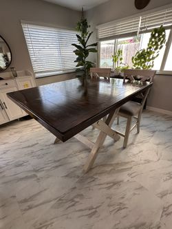 Bar Height 8 Seat Extendable Dining Table, Self Storing Butterfly Leaf, With Chairs