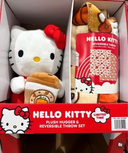 New In Box HELLO KITTY Plush Hugger & Reversible Throw Blanket Set Halloween