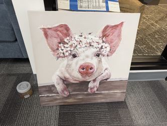 Pig Canvas Wall Art 24x24 — Flower Crown Pig, Ready to Hang