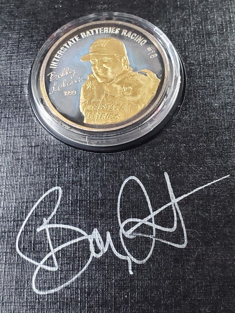 Bobby Labonte Authenticated Silver. 999 1oz 24Kt Gold Accents Round