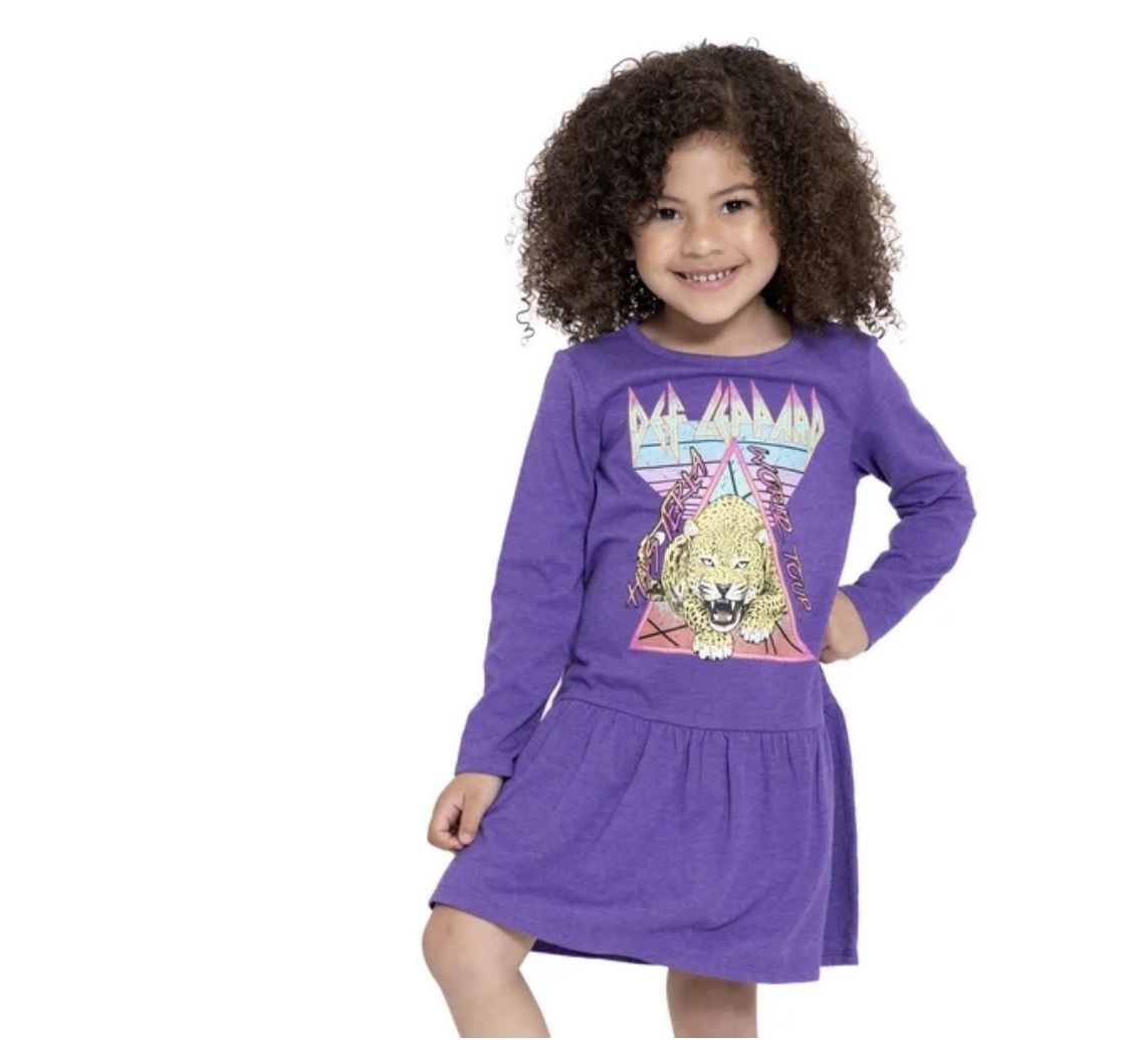 NWT Def Leppard Toddler Girls Print Drop Waist Dress with Long Sleeves Size 5T