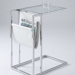 Modern Chrome C-Table / Laptop Side Table with Magazine Holder