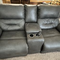 Leather Recliner Sofa Gray