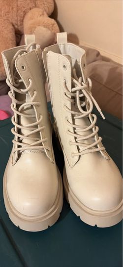 Cream Lace-Up Combat Boots