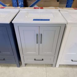 24 in Single Sink Bath Vanity in Gray with Vanity Top in White  $349 