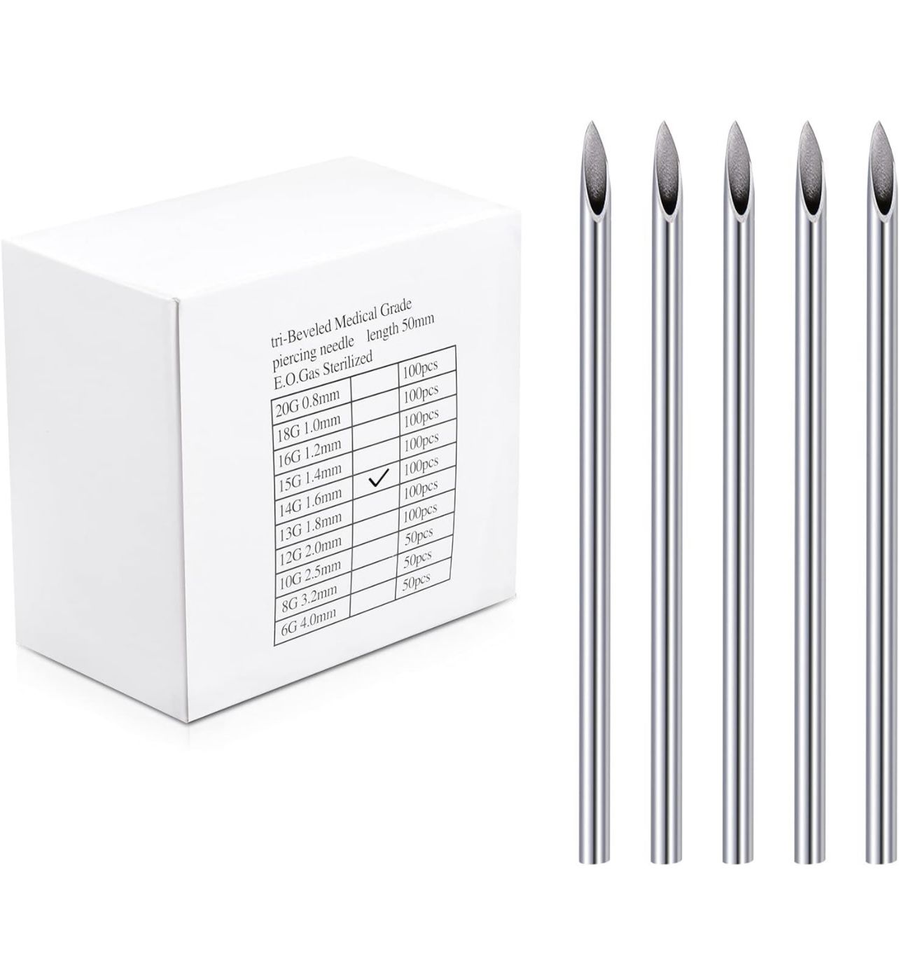 50pc 16G Piercing Tattoo Surgical Steel