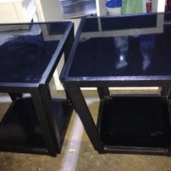 2pc. Blk. Tempered Glass End Tables 