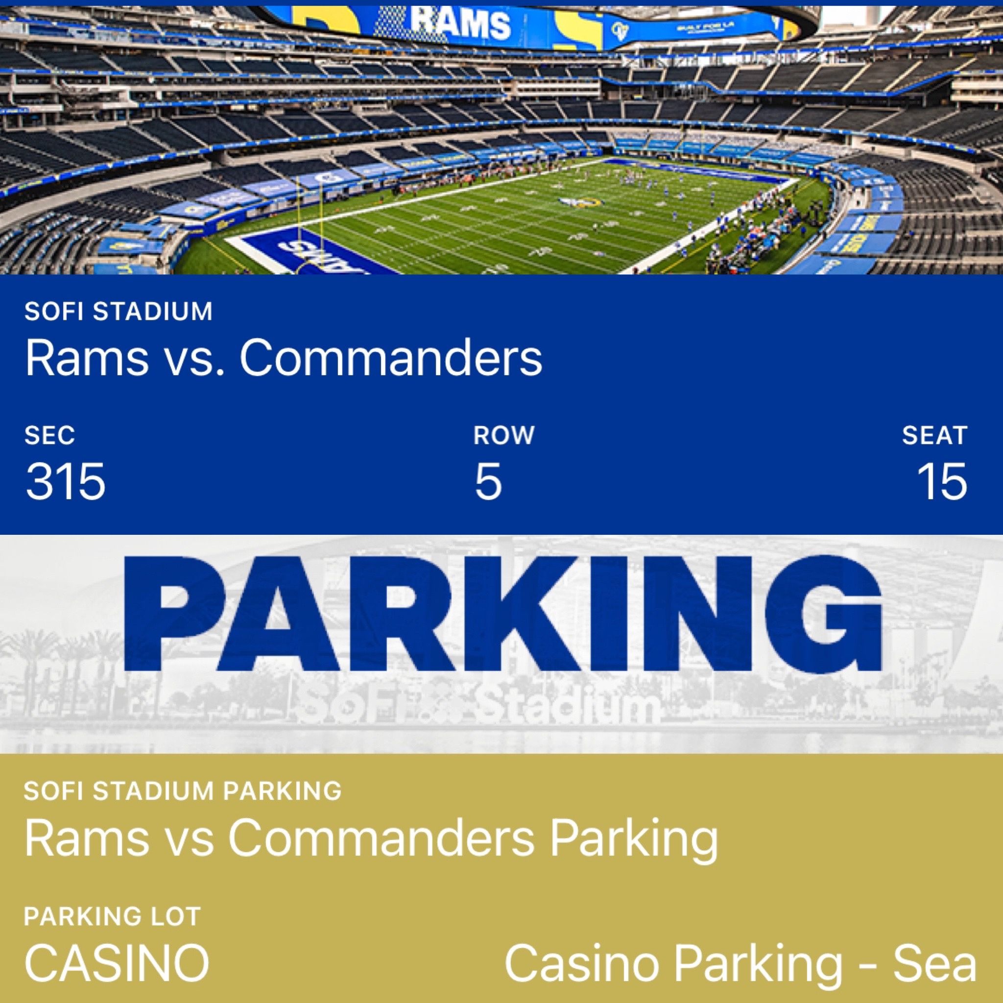 Rams/Commanders Game With Parking