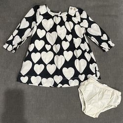 Baby Gap Valentines Heart Patterned Long Sleeve Dress for Infant Baby Girl Size 12-18 Months