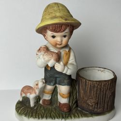 Vintage Verona Vergasi Figura Estatua Portavelas Niño con Cachorros CMA 1980