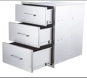yuxiangBBQ Outdoor Kitchen Drawers Stainless Steel 3-Drawer BBQ Drawer 14" W × 20.5" Hx 23°D Enclosed Built-in Drawer Flush Mount for Outdoor Kitchens