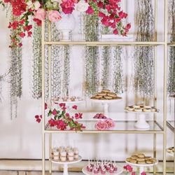 Storage Shelf, Standing Shelf Made of Tempered Glass, Golden