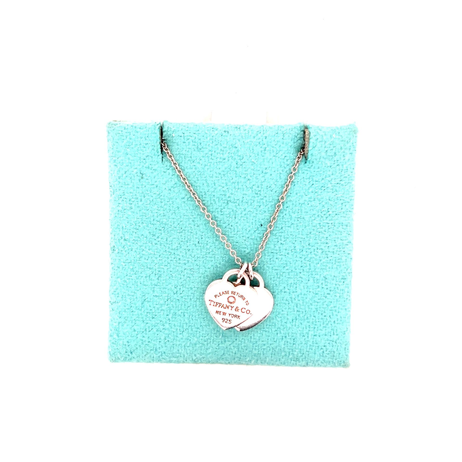 T&Co. 925 Mini Double Heart Tag Diamond Necklace