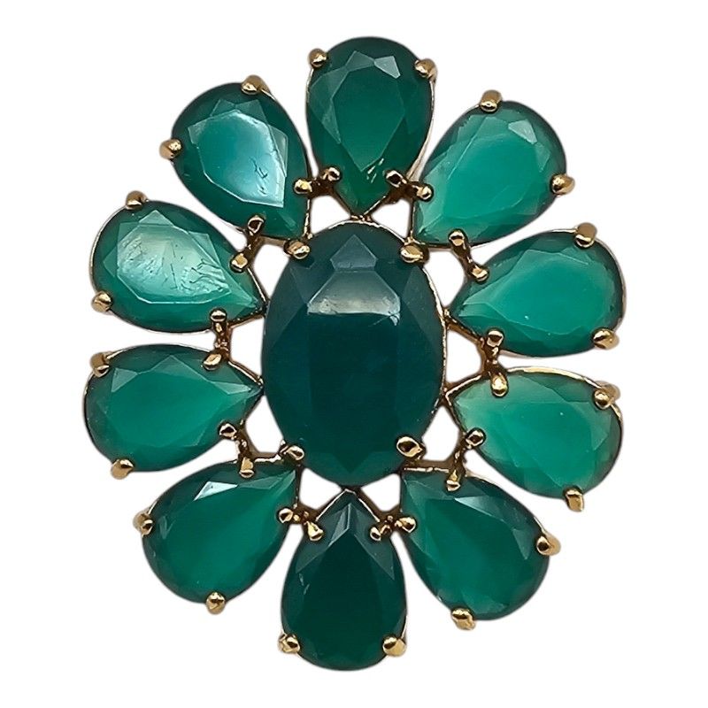 Kate Spade Teal Faceted Pronged Rhinestones Statement Goldtone Ring Size 6.5