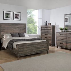 Brand New Queen Weathered Brown Bedroom! As Low As $55 Down With Acima!