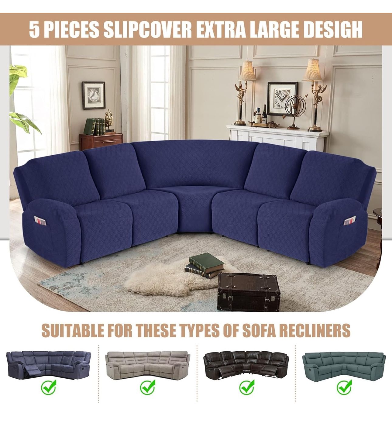 VANSOFY Extra Large Reclining Sectional Couch Covers, Washable