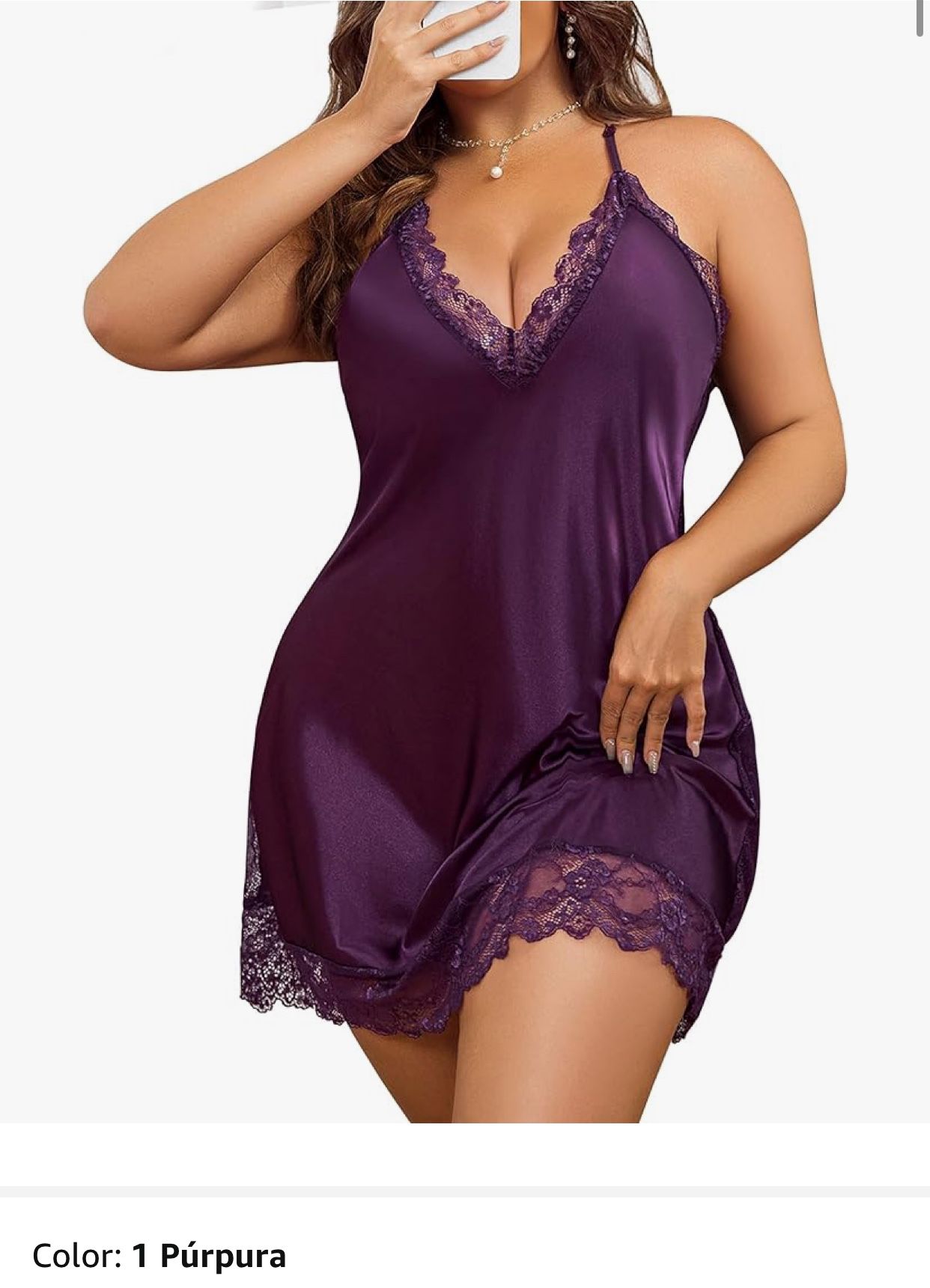 Avidlove Lingerie for Women Plus Size Satin Lace Nightgown Sexy Full Sleepwear