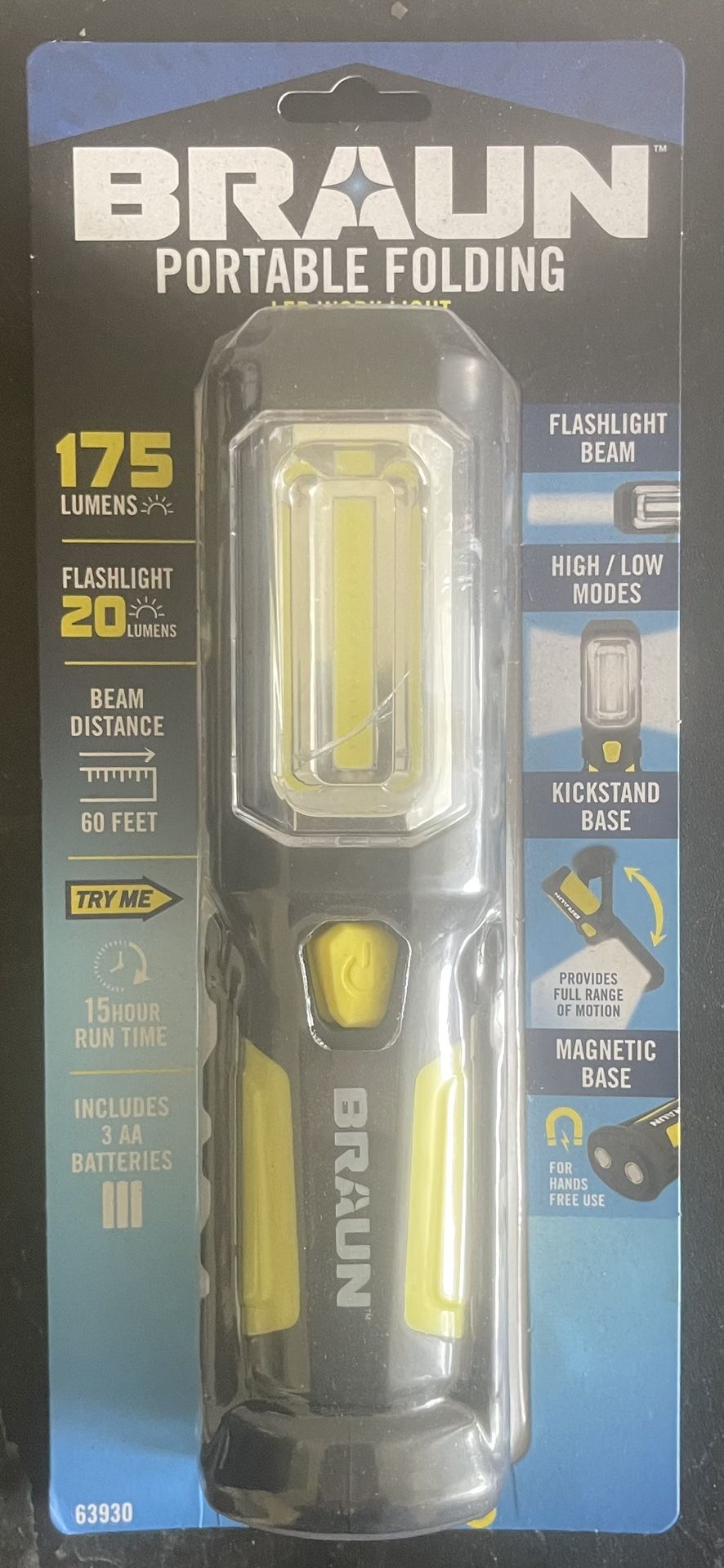 BRAUN 175 Lumen Portable Folding LED Work Light - New In Box