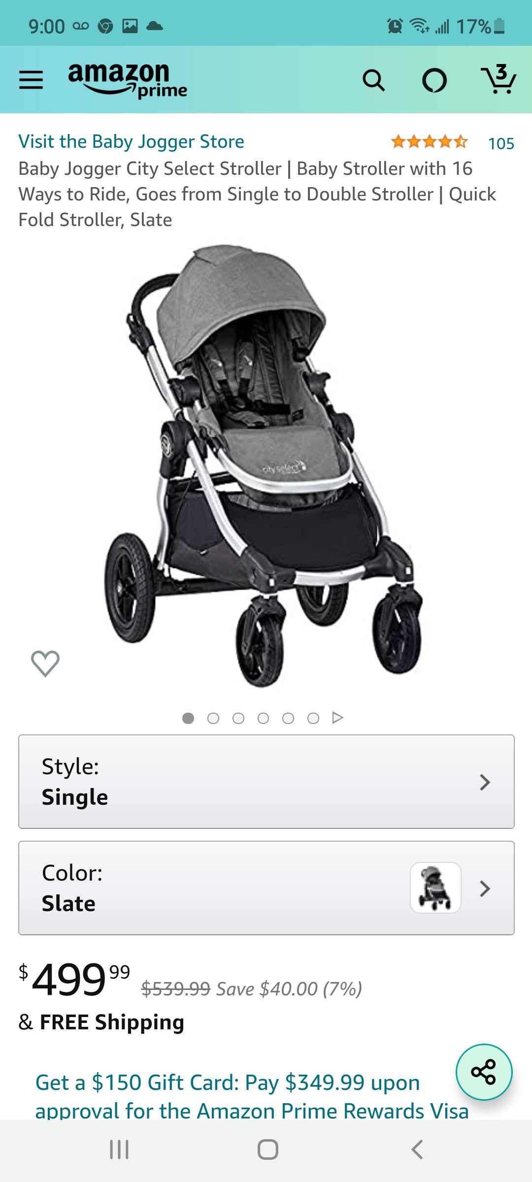 Baby Jogger City Select Stroller | Baby Stroller with 16 Ways to Ride, Goes from Single to Double Stroller | Quick Fold Stroller, Slate