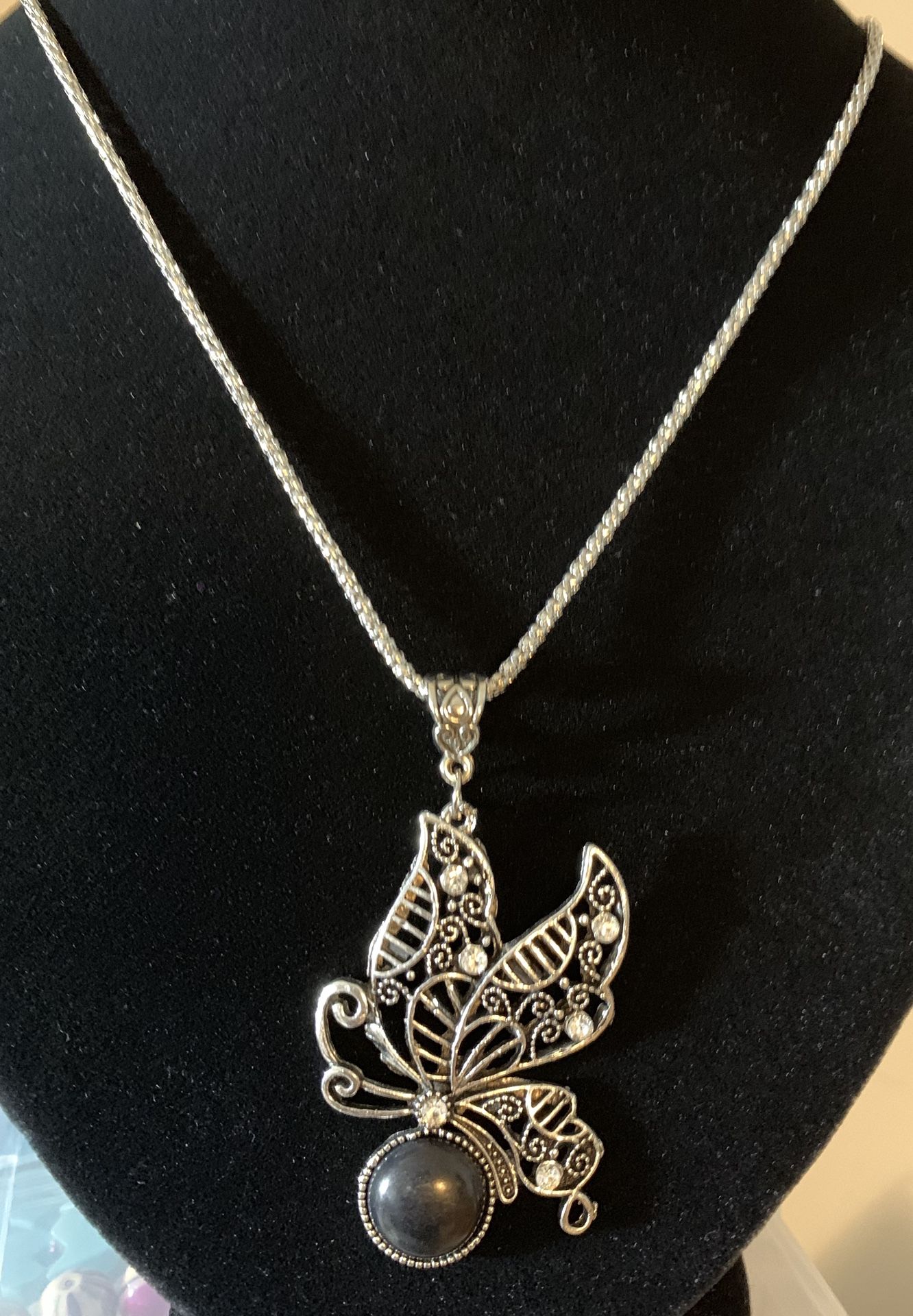 Black stone butterfly necklace