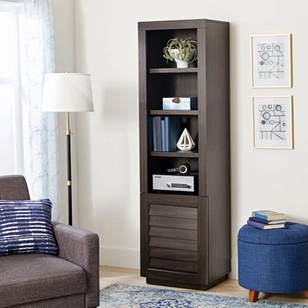 BHG Ellis Shutter Tower Bookcase and Cabinet, Dark Oak Finish