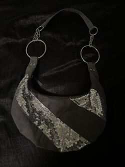 grey with silver sequins purse