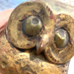 MCM Gold / Brass Colored Owl Figurine and / or Paperweight Made of Plaster or Stone ? Heavy 