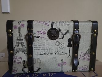 Vintage Paris-Themed Decorative Storage Trunk