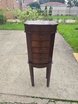 Wooden Standing Jewelry Armoire with Drawers
