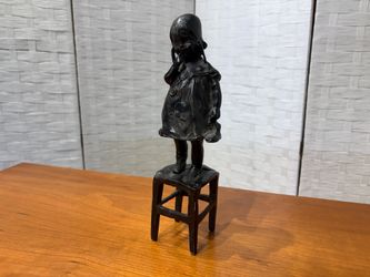 Vintage Jaun Clara Statue “A Girl On A Stool” Bronze Reproduction Figurine