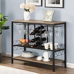 Industrial Wine Rack Console Table with Glass Holder