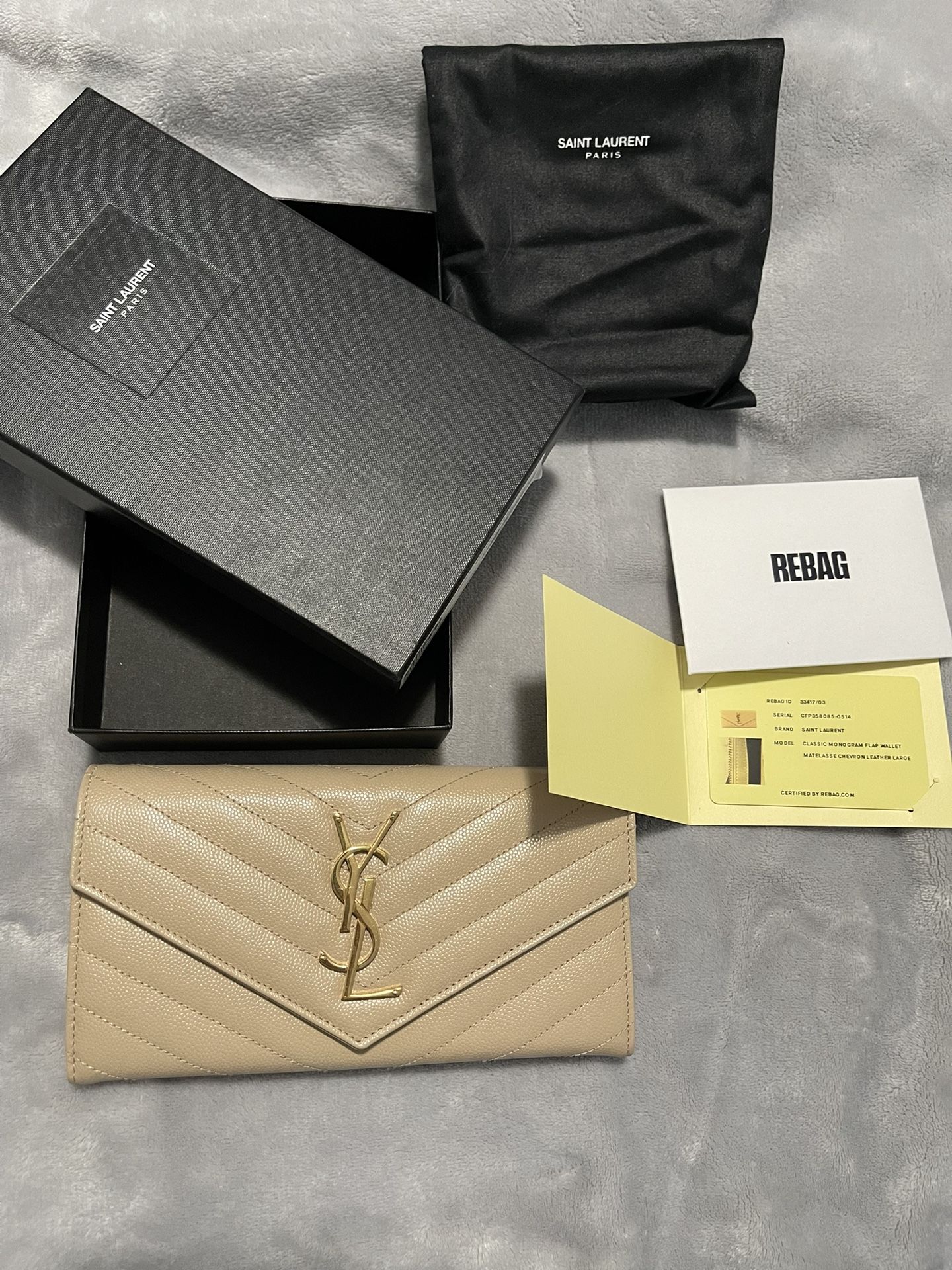 100% Authentic Ysl Long Flap Wallet
