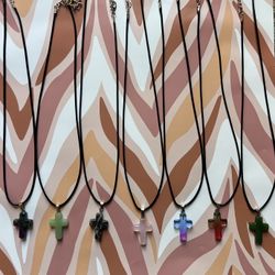 Crystal/glass Cross Pendant Charm Necklaces 