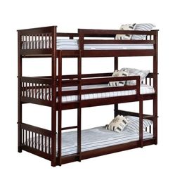 HH 4100 Triple Twin Size Bunk Bed in Cappuccino Color.

