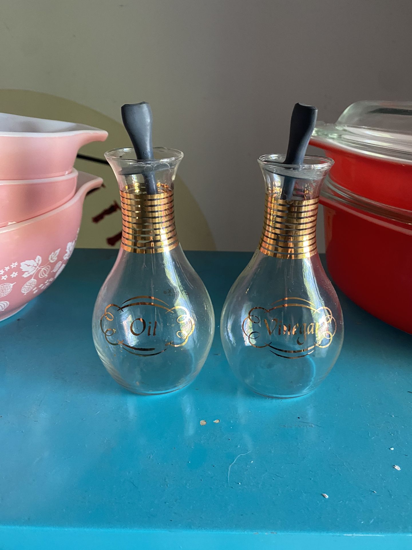 Vintage Oil And Vinegar Pyrex Bottles 