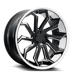 22x9 +32 / 22x10.5 +37 • 5x112 • AZAD AZ1101 BLACK MACHINED FACE / STAINLESS LIP WHEELS