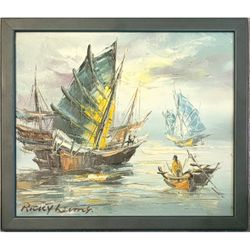 Miss Century Oil Painting of Chinese Junk Boats