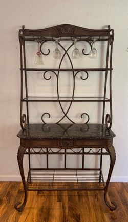 Wrought Iron Baker's/WineRack with Marble Top