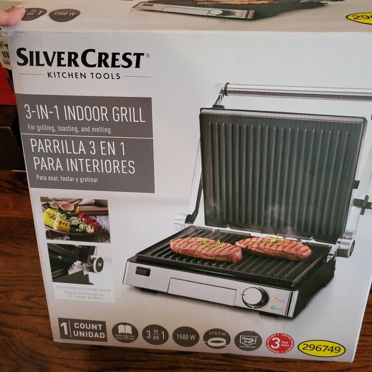 New SILVER CREST 3-IN-1 INDOOR GRILL