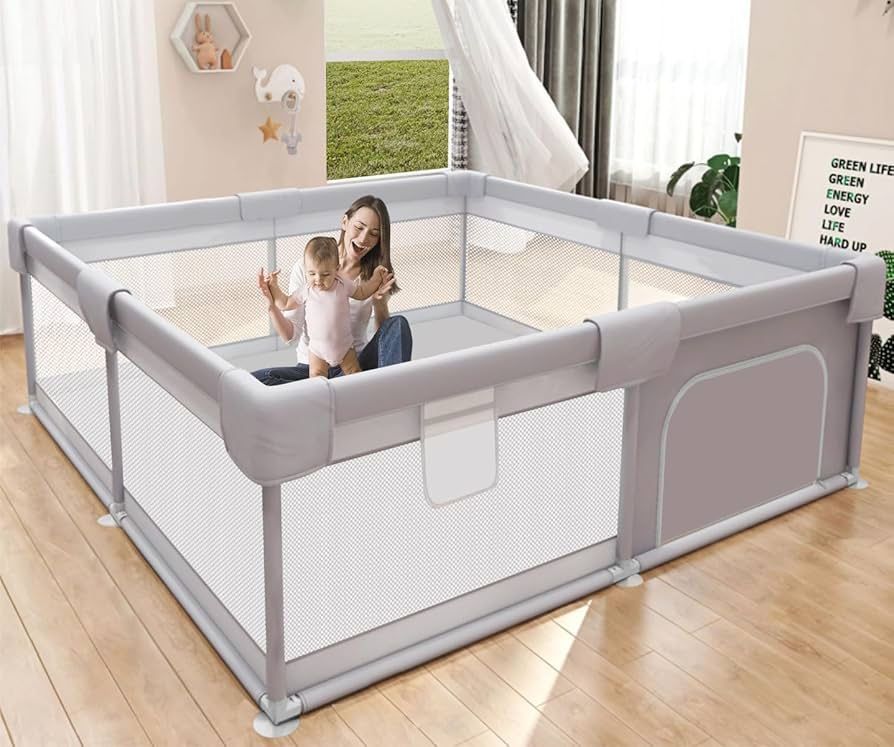 Baby Playpen 50X50 Inch, Play Pens for Indoor & Outdoor Breathable Mesh OPEN BOX