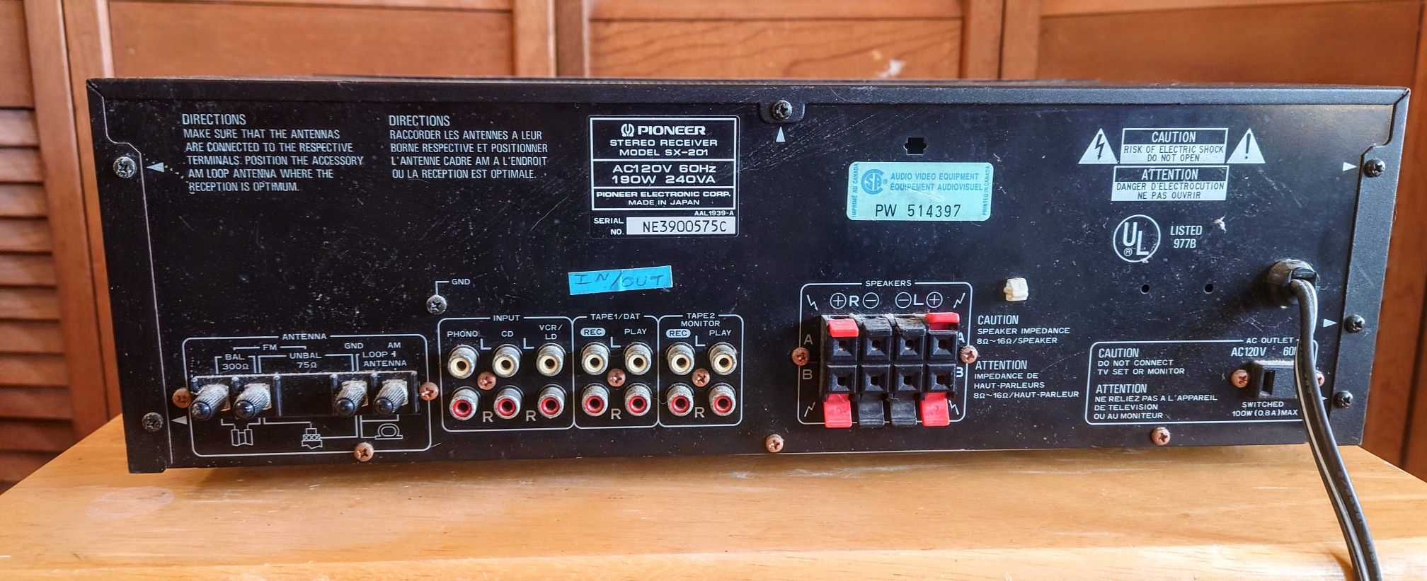 Pioneer SX201 Stereo AM/FM Receiver