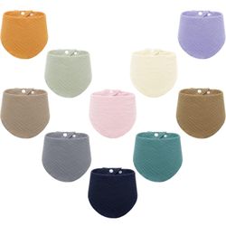 10 Pack Baby Bibs, Baby Drool Bibs, 100% Cotton for Unisex Boys Girls, 10 Solid Colors Set for Teething and Drooling