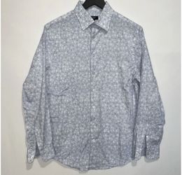 Express Print Button Down Casual Shirt Size Small Blue White Slim Fit