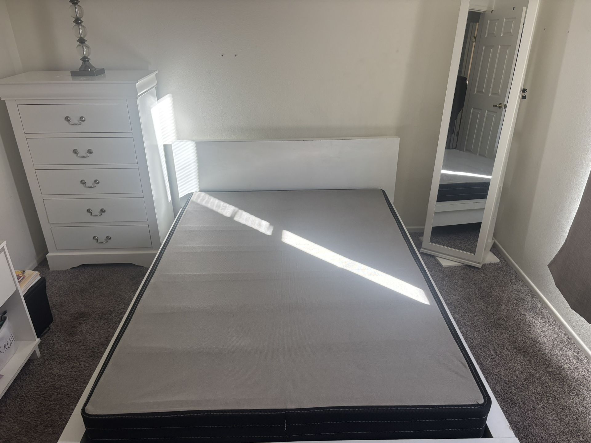 Armoire With A Mirror / Full Bed Frame With A Box Spring/5 Drawer Dresser And A Night Stand Included! Make An Offer In Good Condition !!!