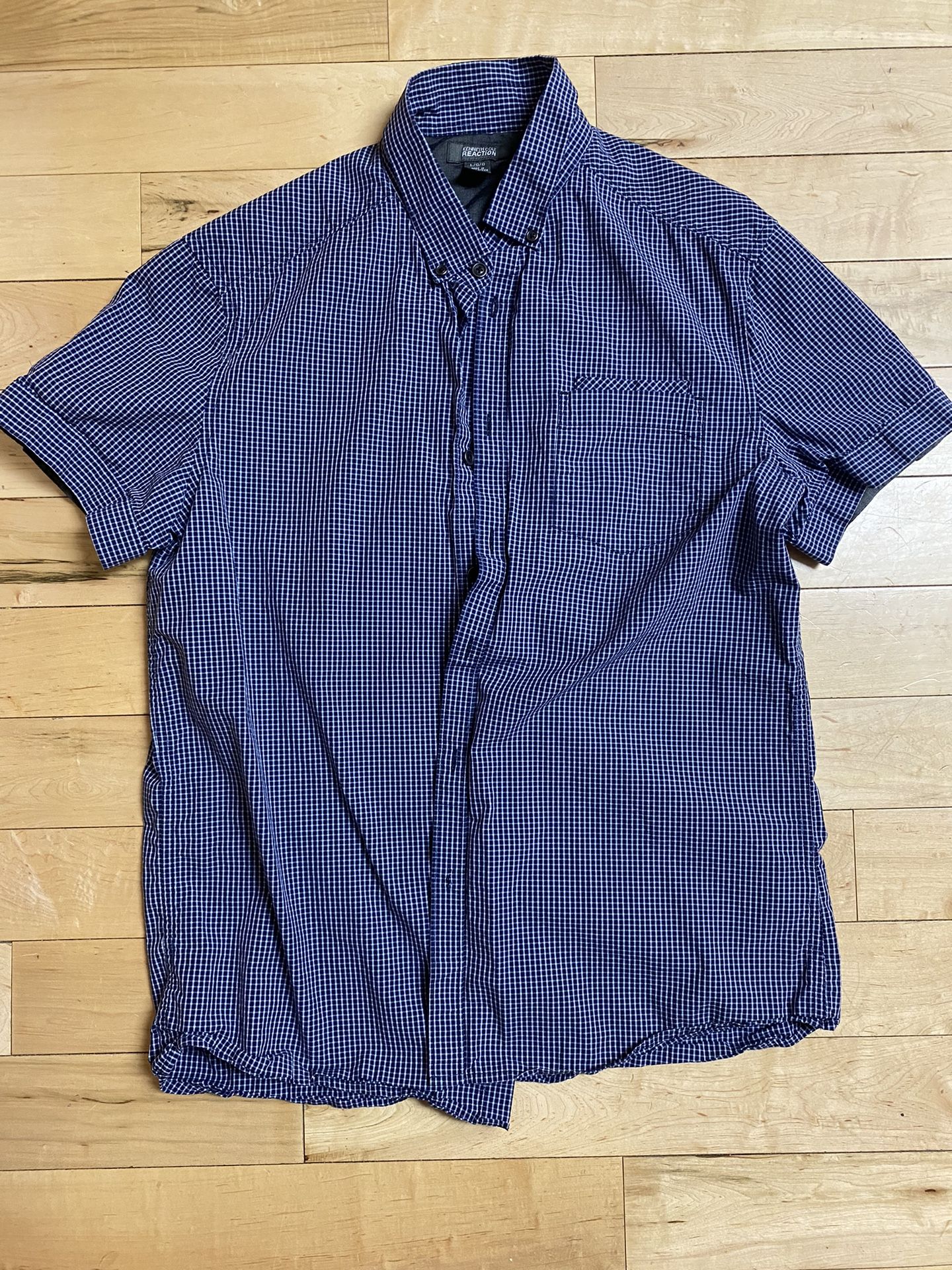 Kenneth Cole Reaction Checkered Shirt Large Windowpane Blue Black White Cotton L