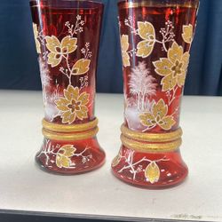 Vintage Bohemian  Purple Glass With Flowers And 24 K  Art 