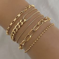 Brand New 5pcs Hip Hop Inspired Cuban Chain Bracelet Set